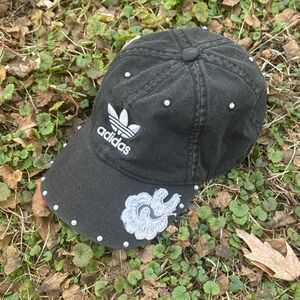 Adidas Black Cap with White Floral Embroidery